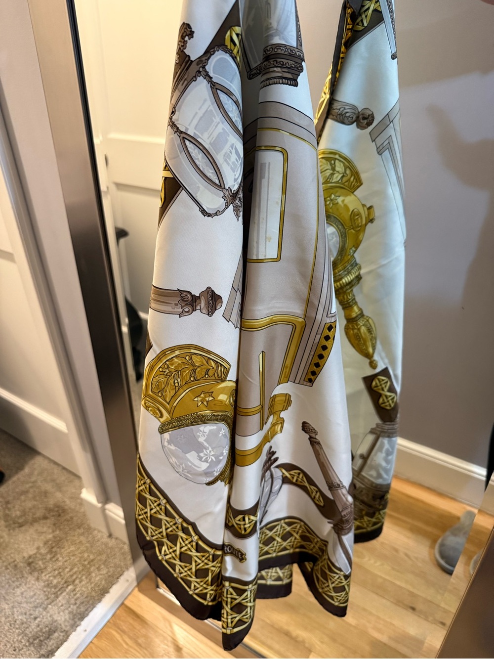 Hermes Silk White & Gold Decorative Scarf